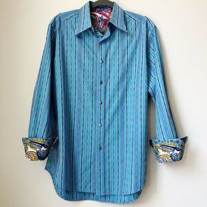 Robert Graham Embroidered Striped Paisley Shirt M